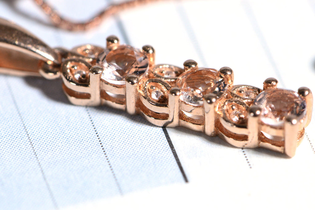 Morganite & Zircon Halo Necklace: Rose Gold Sterling Silver Pendant