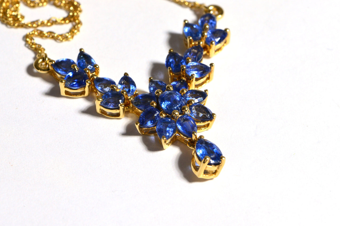 Genuine Kyanite Necklace 18K Yellow Gold Over Sterling Silver Statement Flower Necklace Gemstone