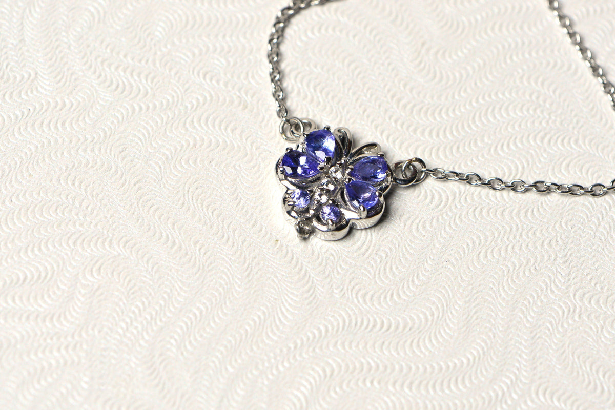 Tanzanite Necklace Pendant Cluster Drop Sterling Silver Birthstone For December Tanzanite Jewelry