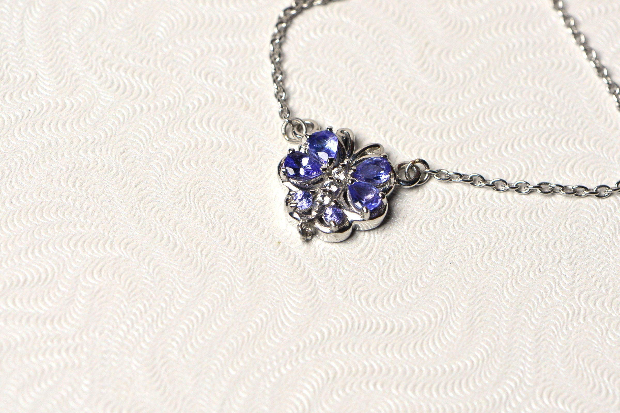 Tanzanite Necklace Pendant Cluster Drop Sterling Silver Birthstone For December Tanzanite Jewelry