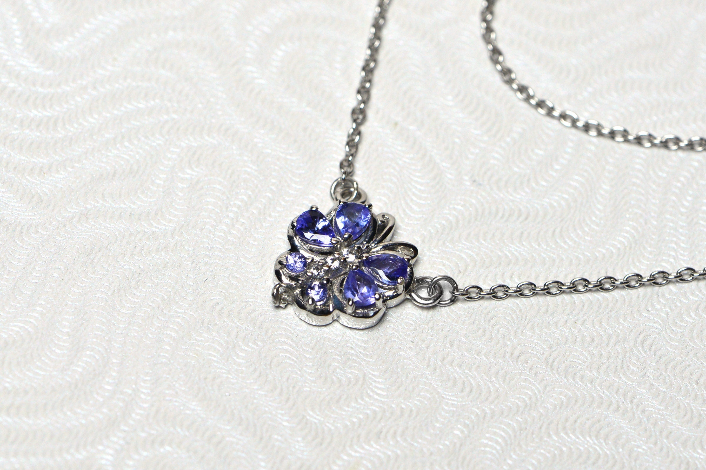 Tanzanite Necklace Pendant Cluster Drop Sterling Silver Birthstone For December Tanzanite Jewelry
