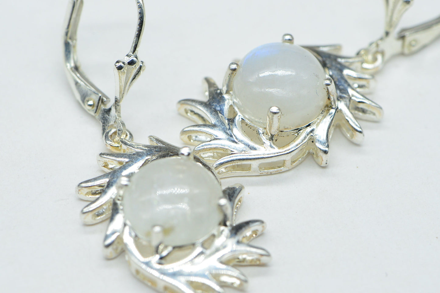 Rainbow Moonstone Drop Earrings, Handmade Sterling Silver Jewelry
