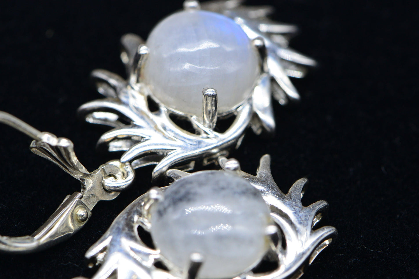 Rainbow Moonstone Drop Earrings, Handmade Sterling Silver Jewelry
