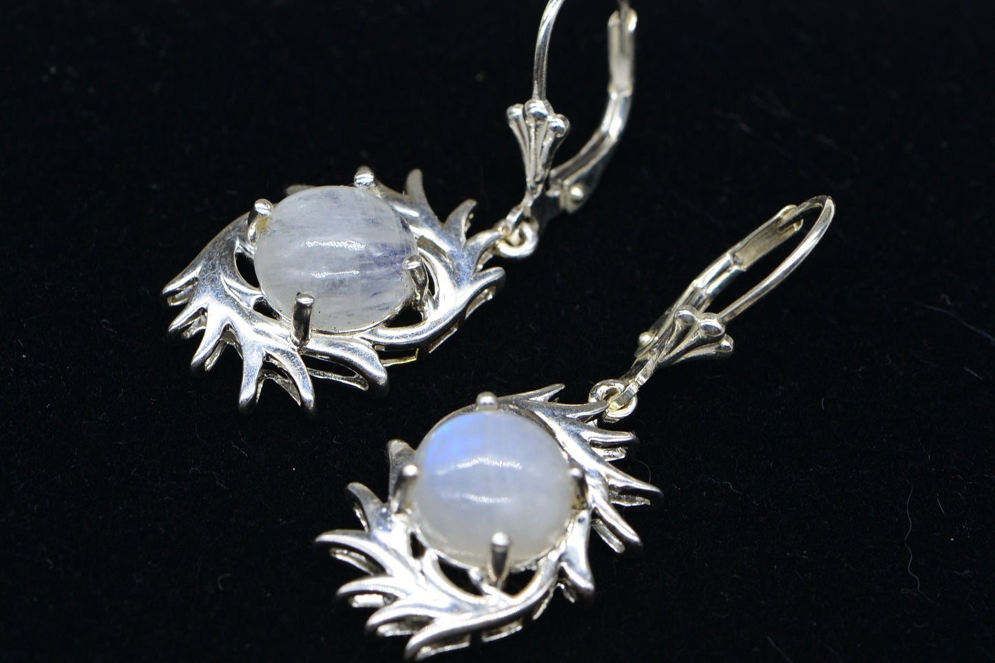 Rainbow Moonstone Drop Earrings, Handmade Sterling Silver Jewelry