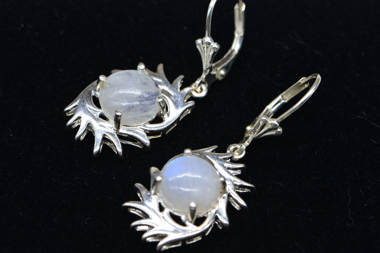 Rainbow Moonstone Drop Earrings, Handmade Sterling Silver Jewelry