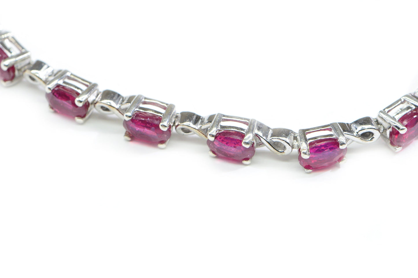 Vintage Sterling Silver Ruby Tennis Bracelet, Oval Prong Setting