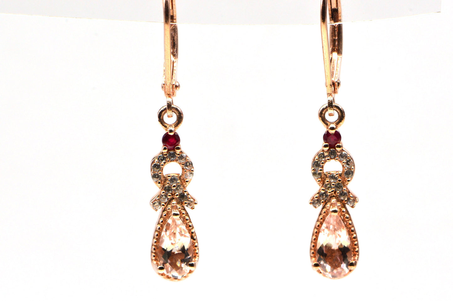 Morganite Teardrop Earrings, Hot Pink Tourmaline, Rose Gold Vermeil