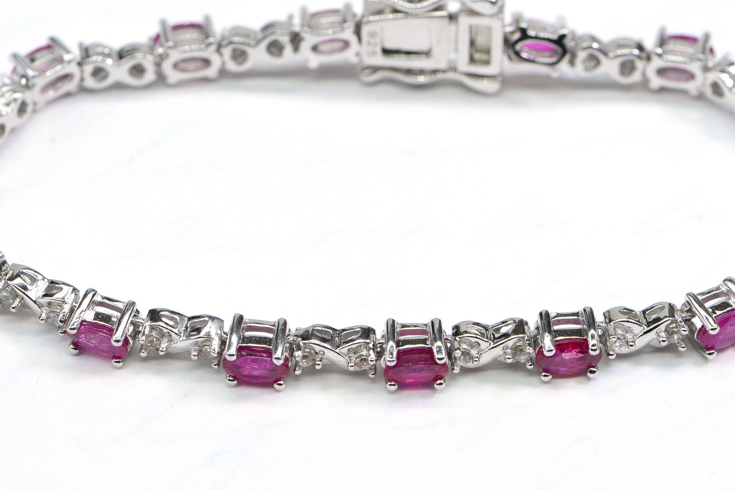 Natural Ruby Tennis Bracelet Sterling Silver Corundum Gemstone Bracelet
