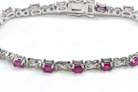Natural Ruby Tennis Bracelet Sterling Silver Corundum Gemstone Bracelet