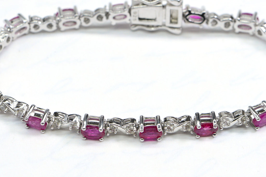 Natural Ruby Tennis Bracelet Sterling Silver Corundum Gemstone Bracelet