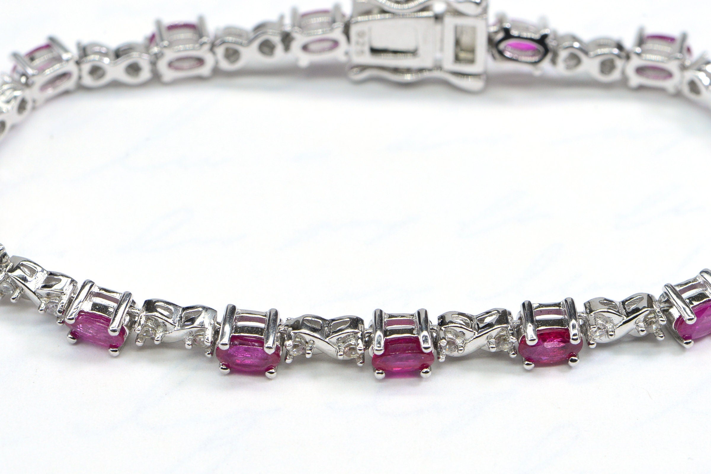 Natural Ruby Tennis Bracelet Sterling Silver Corundum Gemstone Bracelet