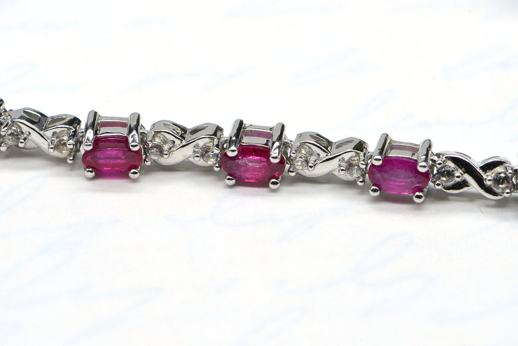 Natural Ruby Tennis Bracelet Sterling Silver Corundum Gemstone Bracelet