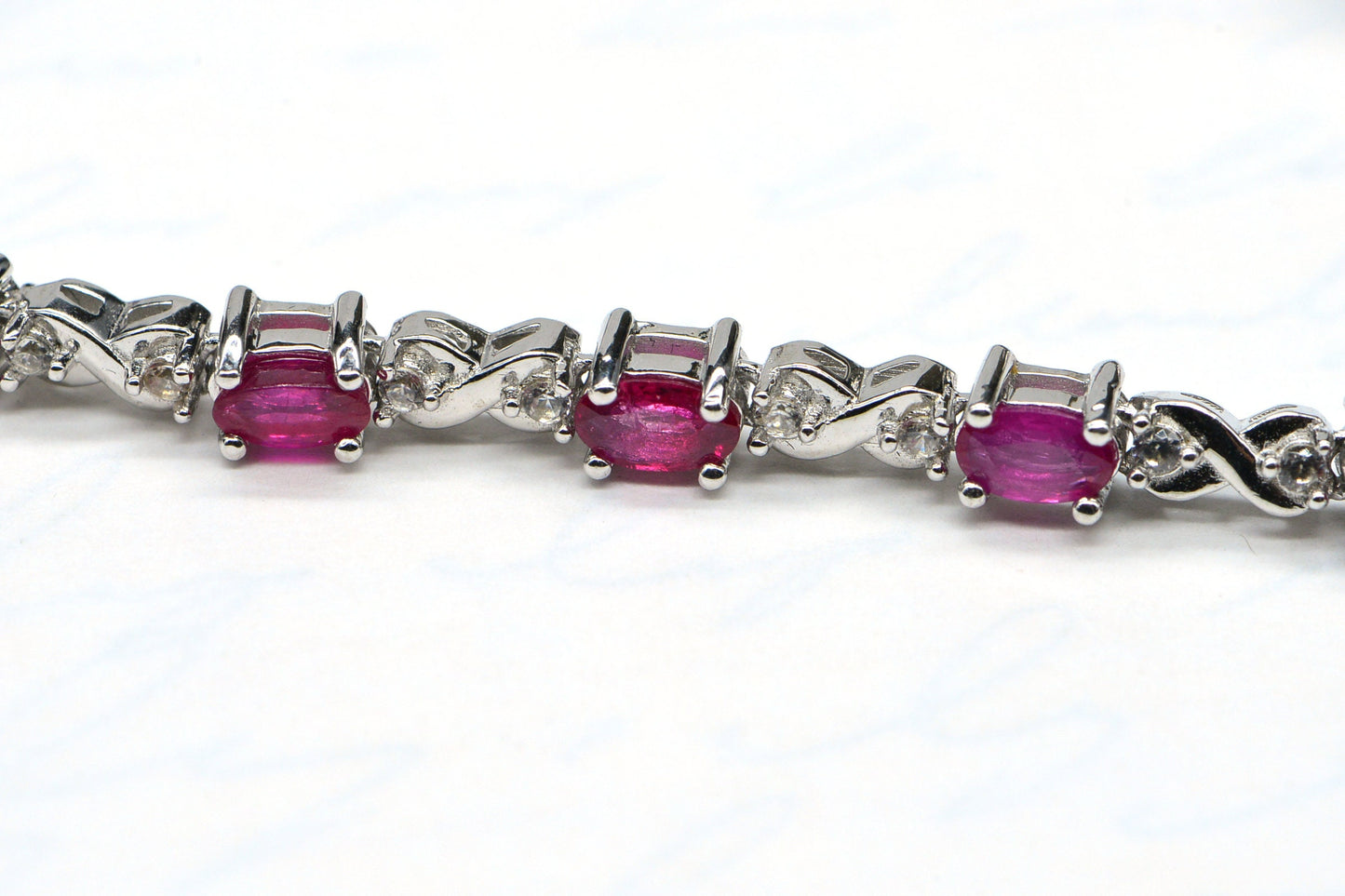 Natural Ruby Tennis Bracelet Sterling Silver Corundum Gemstone Bracelet