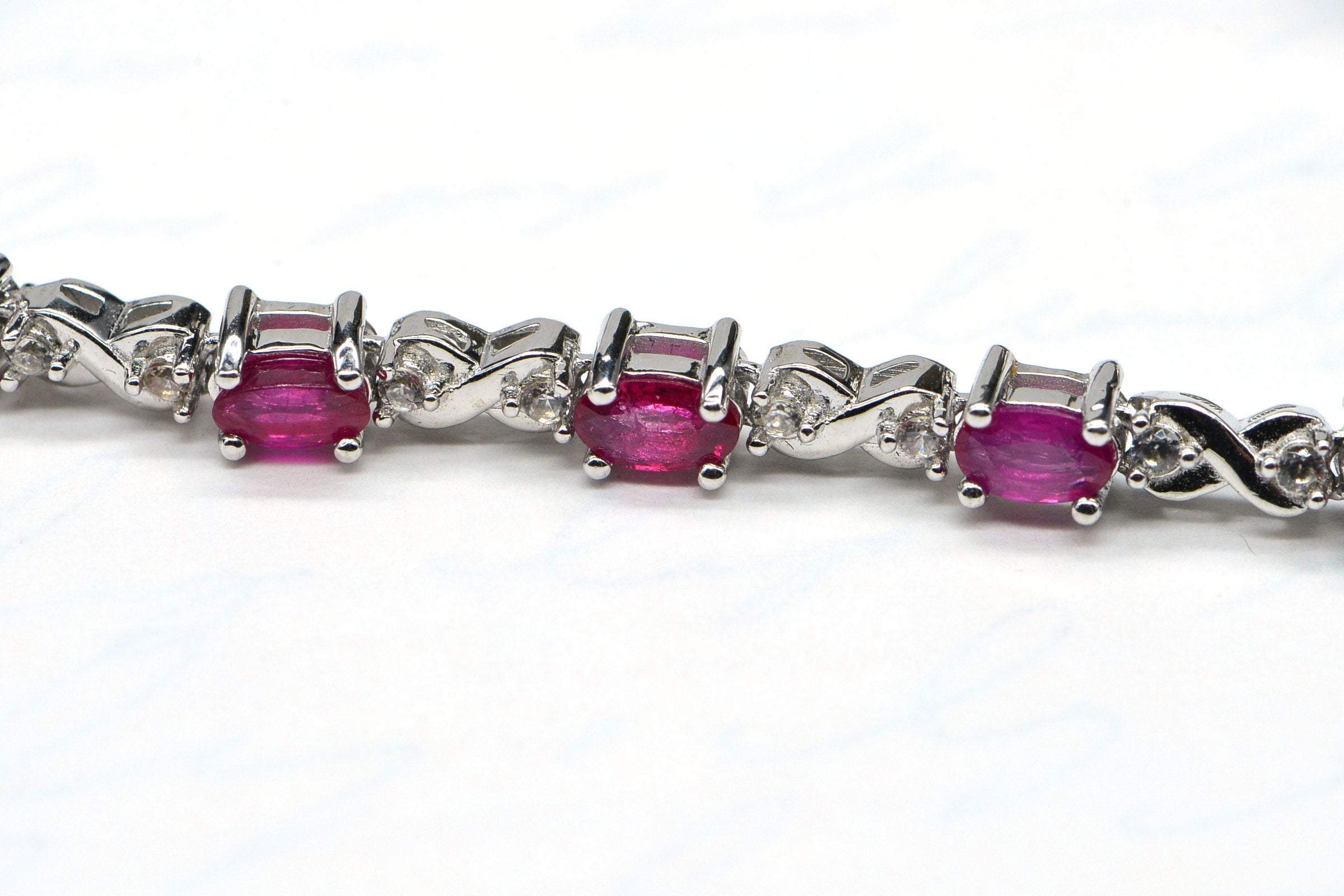 Natural Ruby Tennis Bracelet Sterling Silver Corundum Gemstone Bracelet