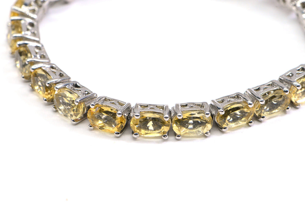 Citrine Bracelet: Sterling Silver Oval Gemstone Stacking Bracelet