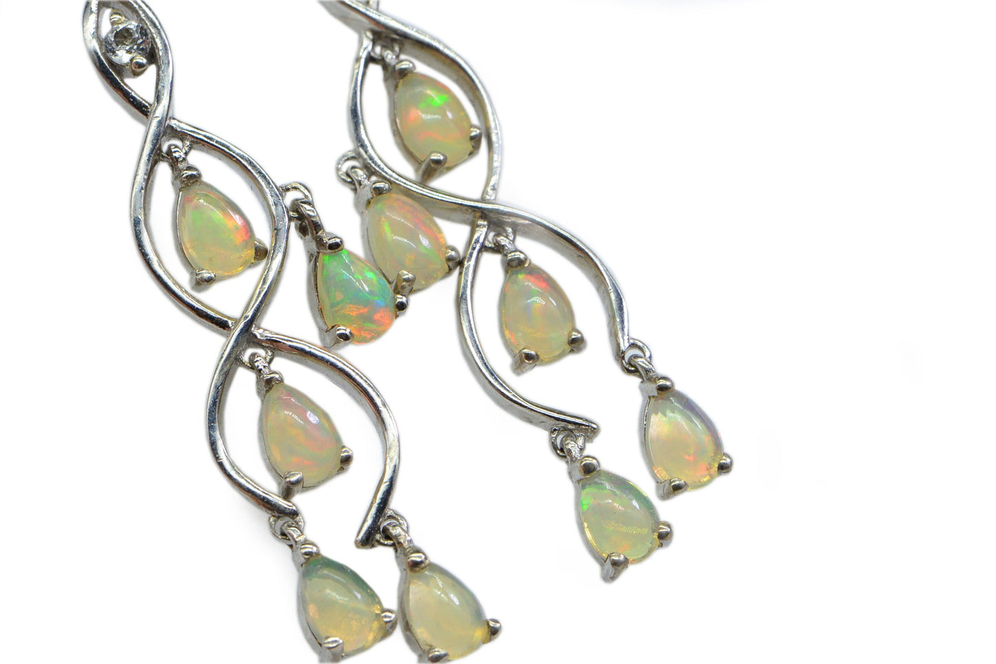 Ethiopian Welo Opal Sterling Silver Dangle Chandelier Earrings