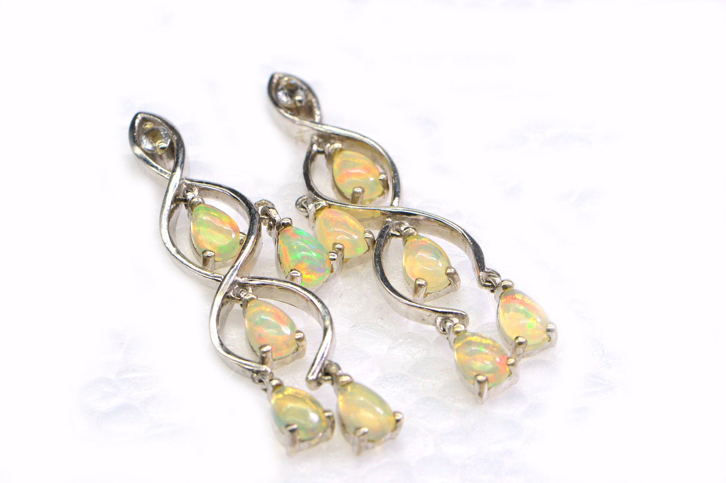 Ethiopian Welo Opal Sterling Silver Dangle Chandelier Earrings