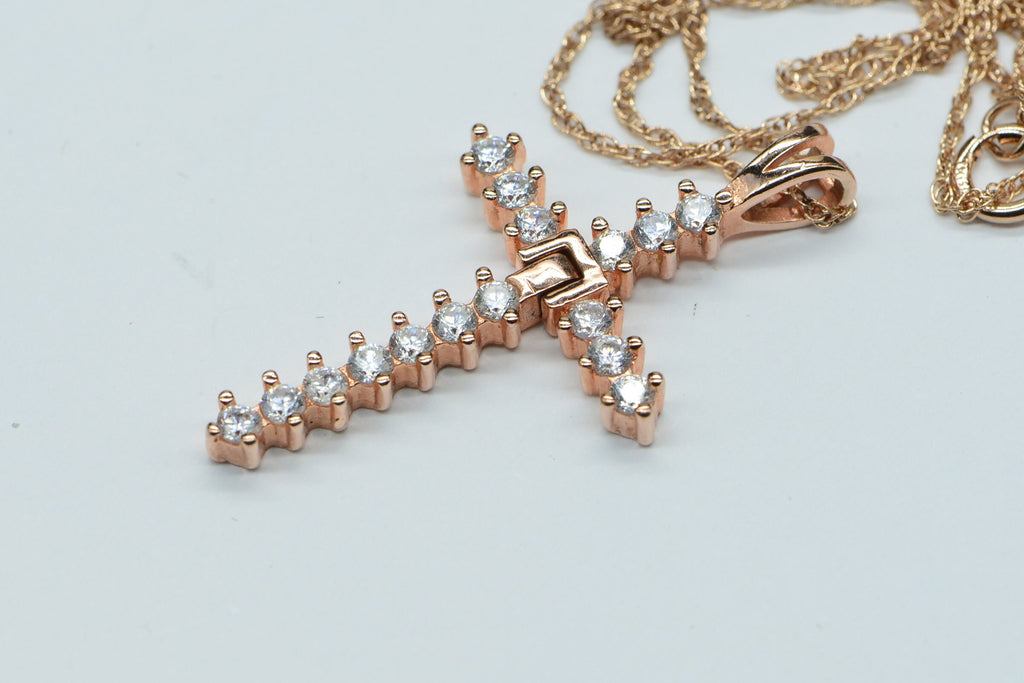 Rose Gold Zircon Cross Necklace Shinny Like a  Diamond