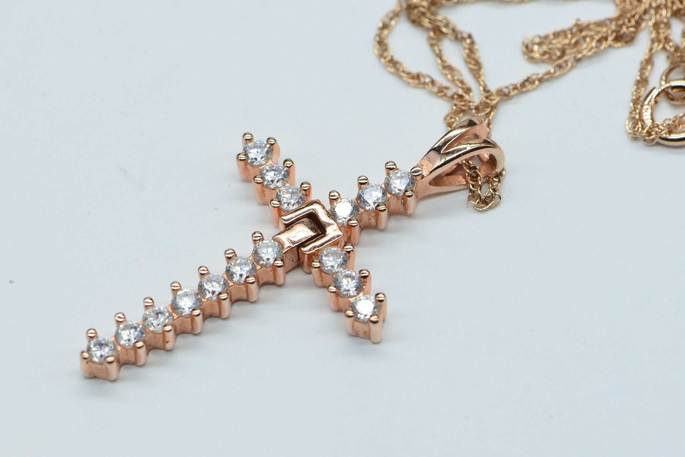 Rose Gold Zircon Cross Necklace Shinny Like a  Diamond