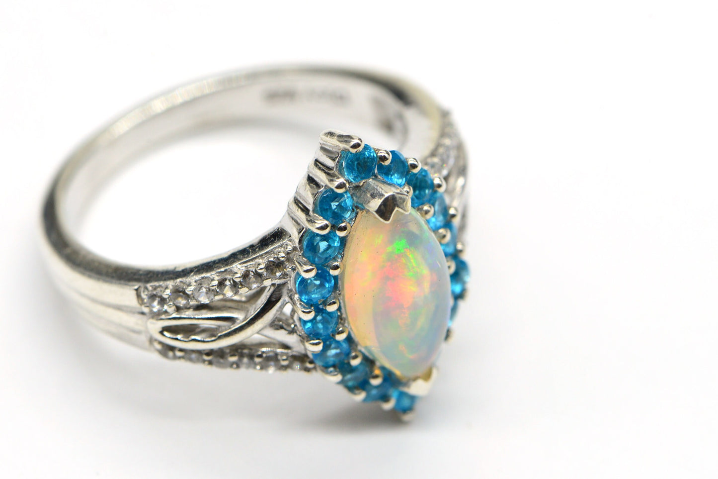 Neon Blue Apatite Opal Marquise  Ring Size 9 Fancy Girls Ring
