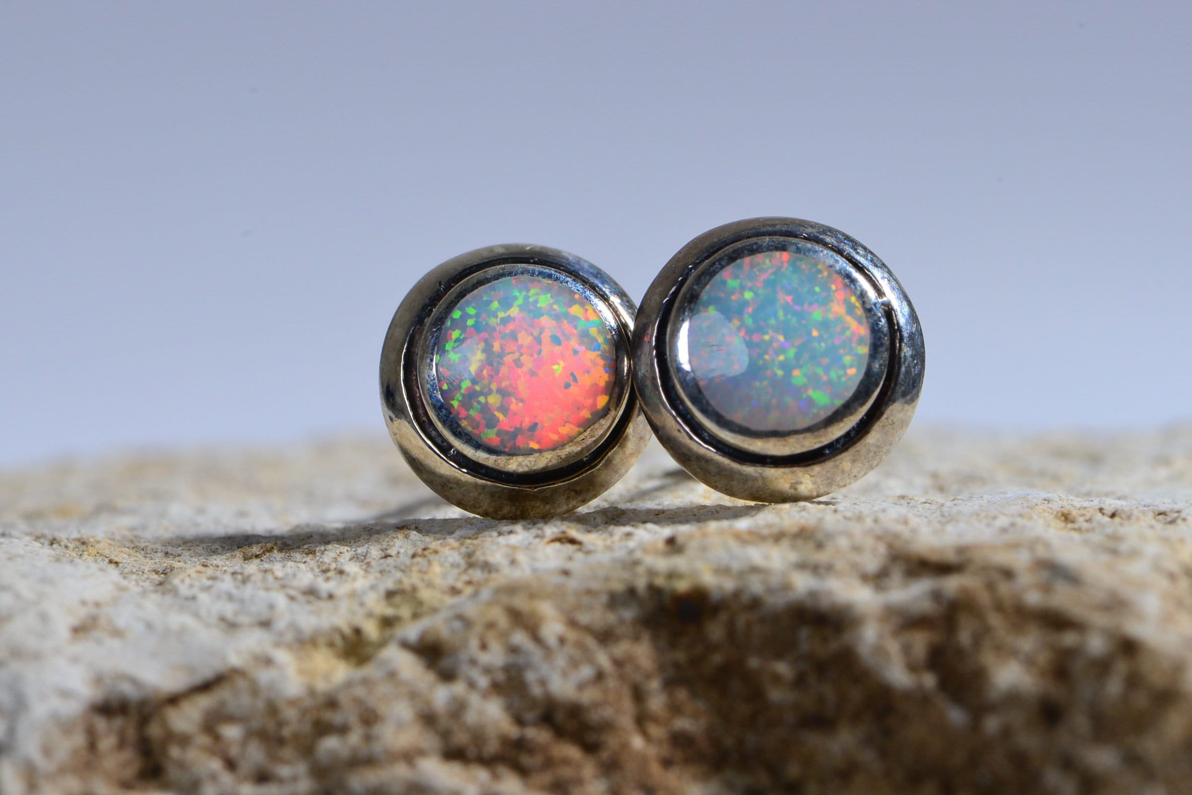 Sterling Silver Opal Stud Earrings: Handmade Twisted Wire Jewelry
