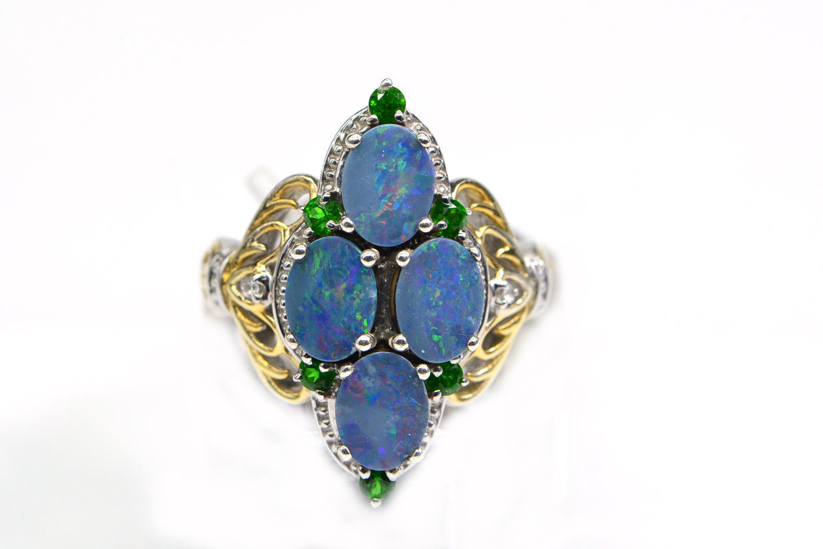 Australian Black Opal Marquise  Ring Sterling Silver Cocktail Fancy Women Ring