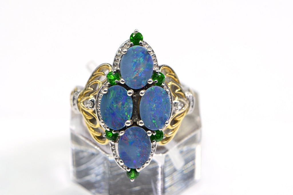 Australian Black Opal Marquise  Ring Sterling Silver Cocktail Fancy Women Ring