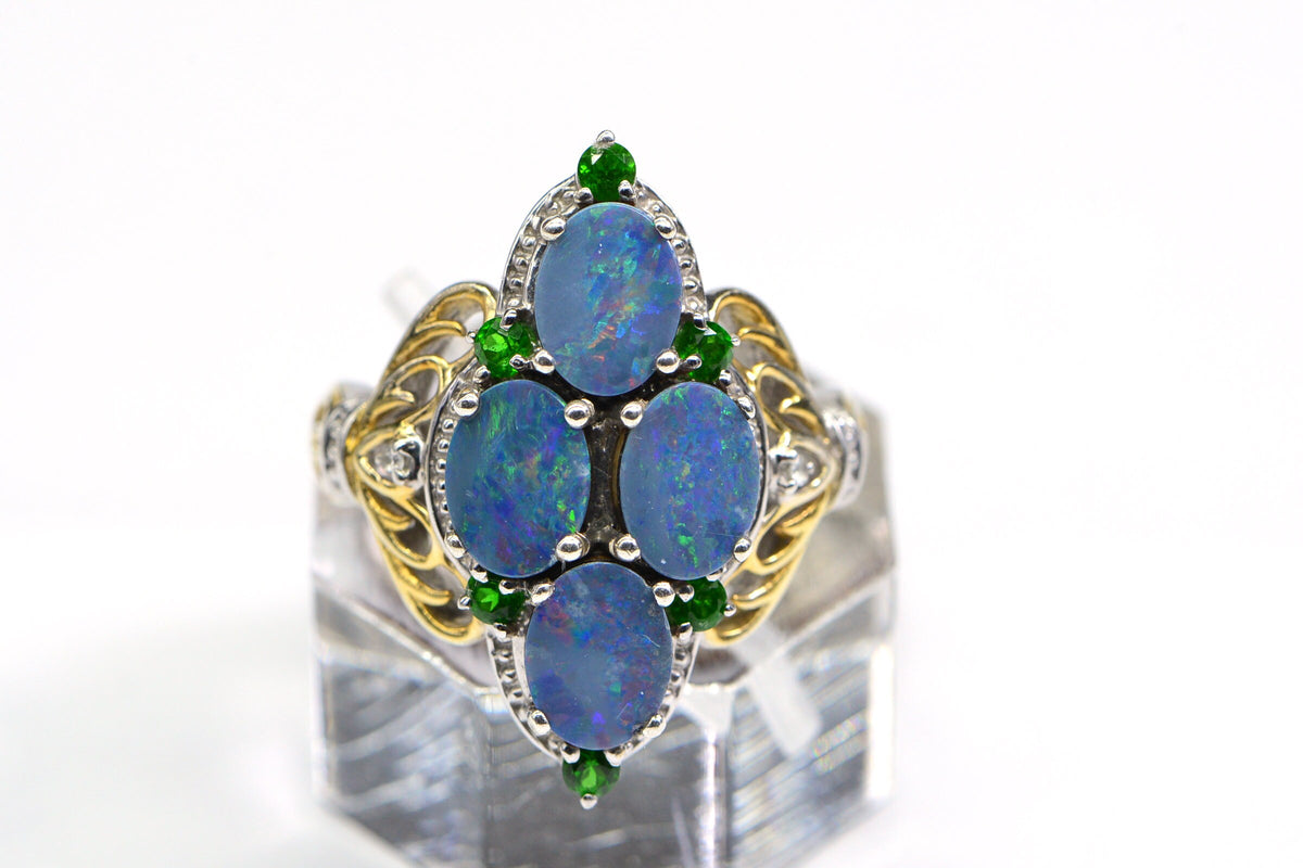 Australian Black Opal Marquise  Ring Sterling Silver Cocktail Fancy Women Ring