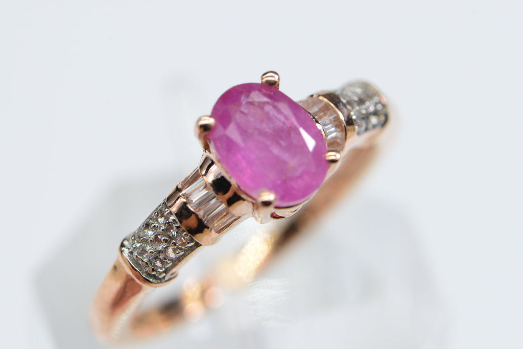 Pink Sapphire White Zircon Rose Gold Engagement Ring