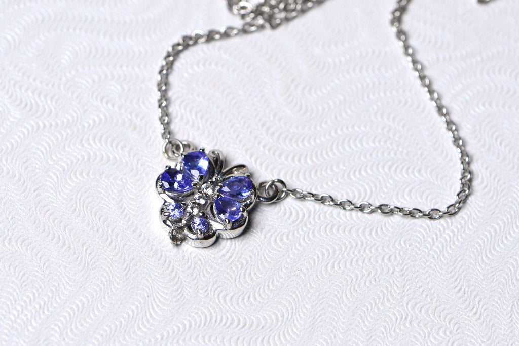 Tanzanite Necklace Pendant Cluster Drop Sterling Silver Birthstone For December Tanzanite Jewelry