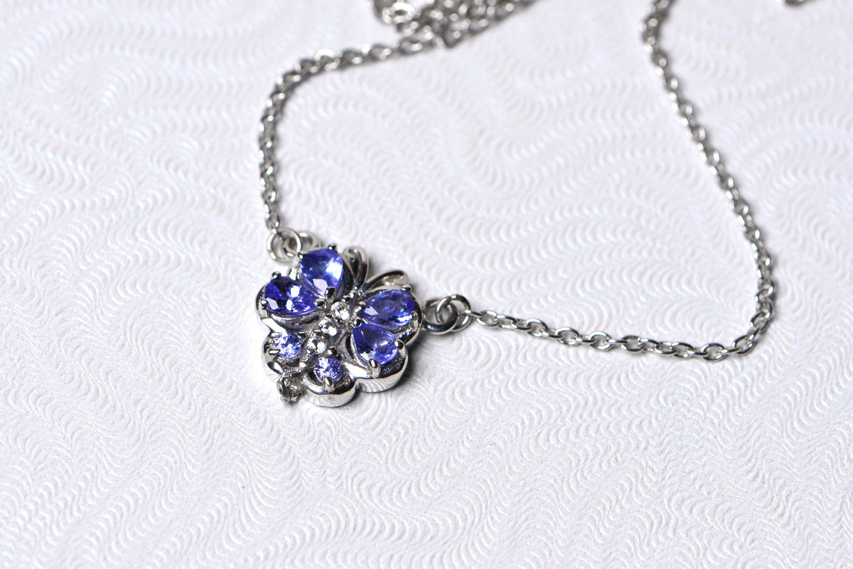 Tanzanite Necklace Pendant Cluster Drop Sterling Silver Birthstone For December Tanzanite Jewelry