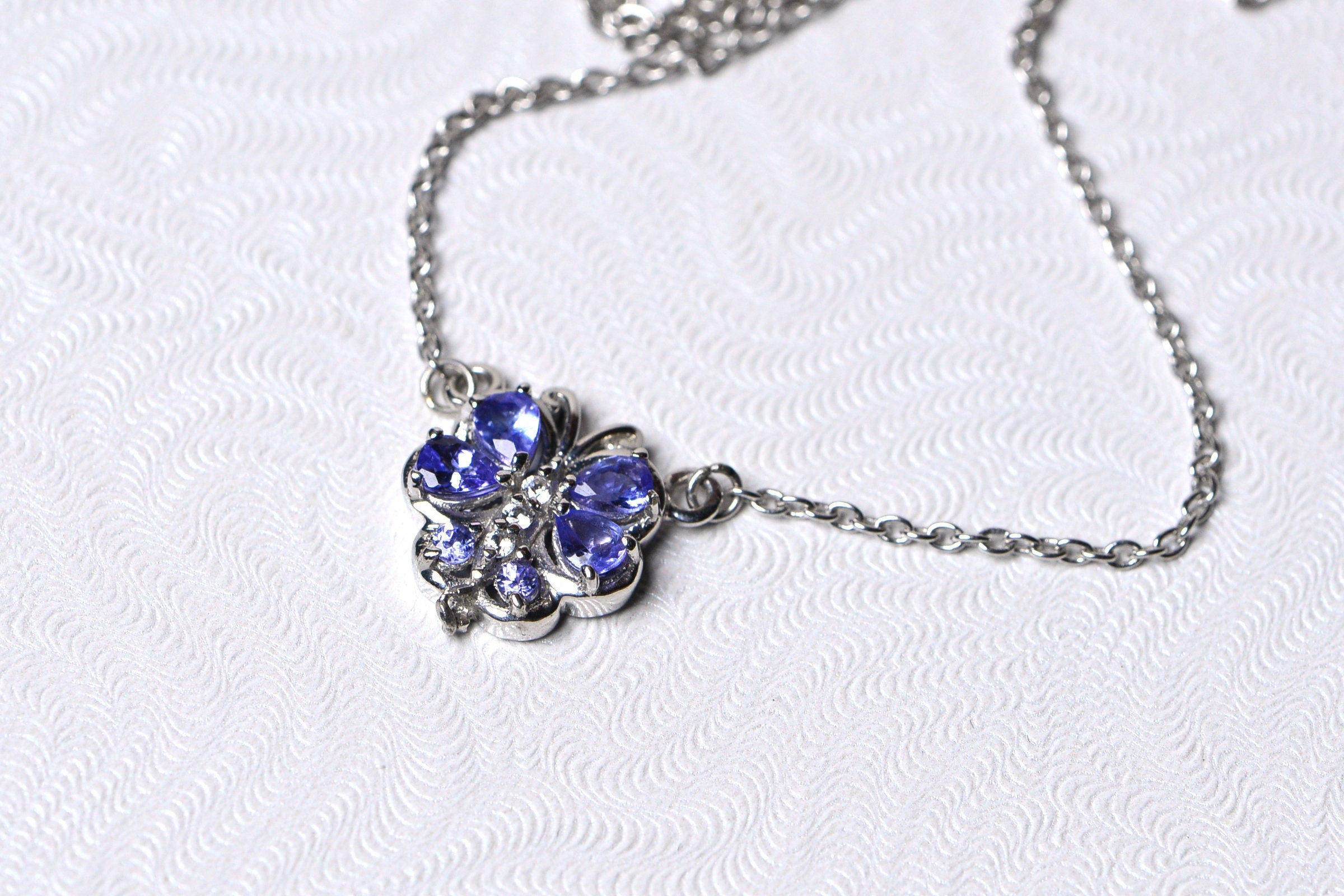 Tanzanite Necklace Pendant Cluster Drop Sterling Silver Birthstone For December Tanzanite Jewelry