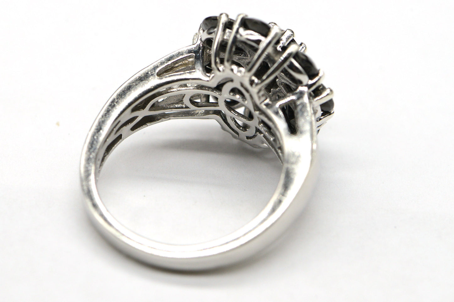 Black Spinel Flower Ring: Sterling Silver Multi Stone Cocktail Ring