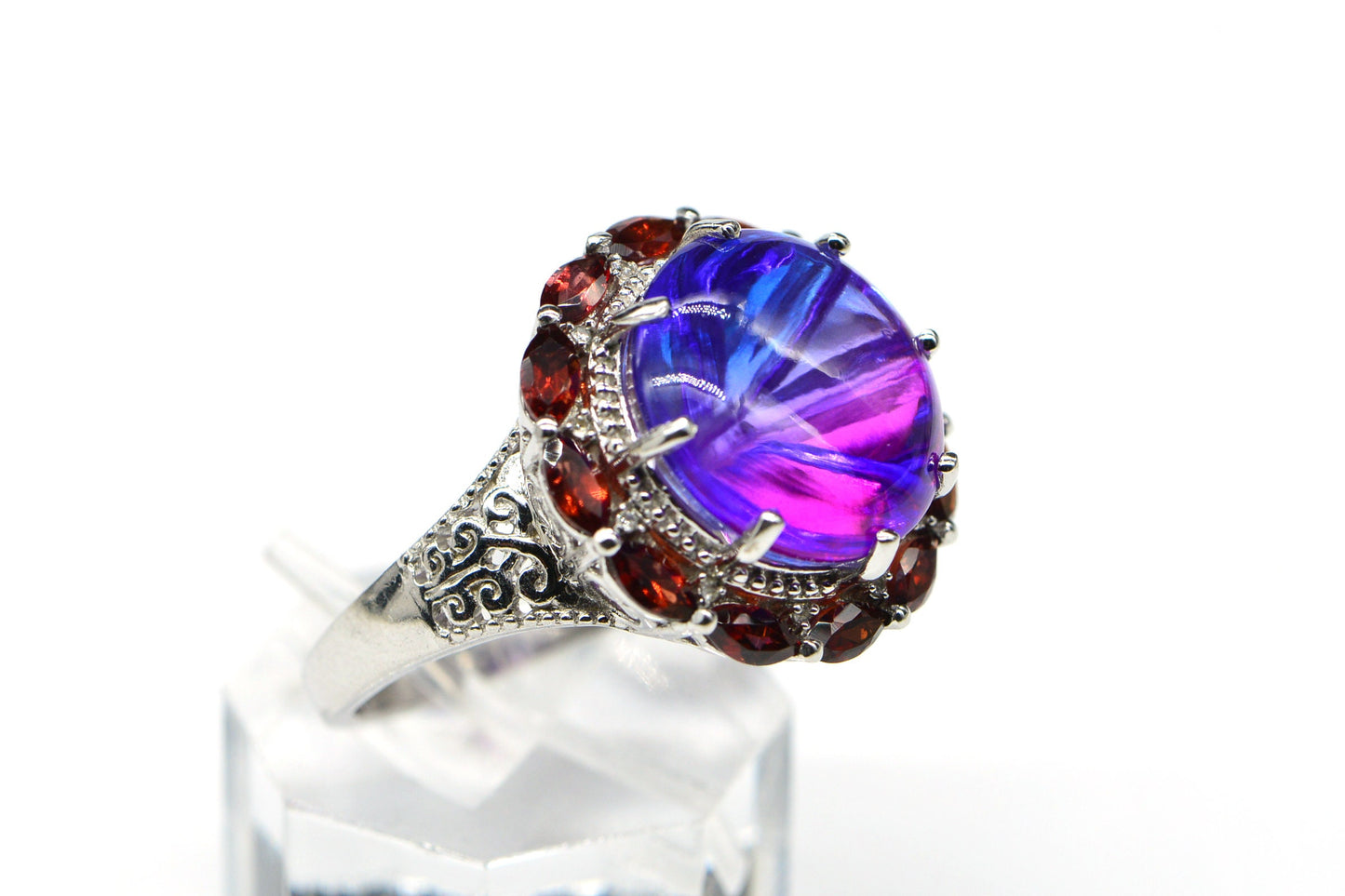 Quartz Garnet Sterling Silver Cocktail Ring, Size 11