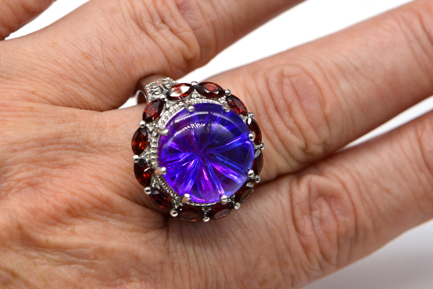 Quartz Garnet Sterling Silver Cocktail Ring, Size 11