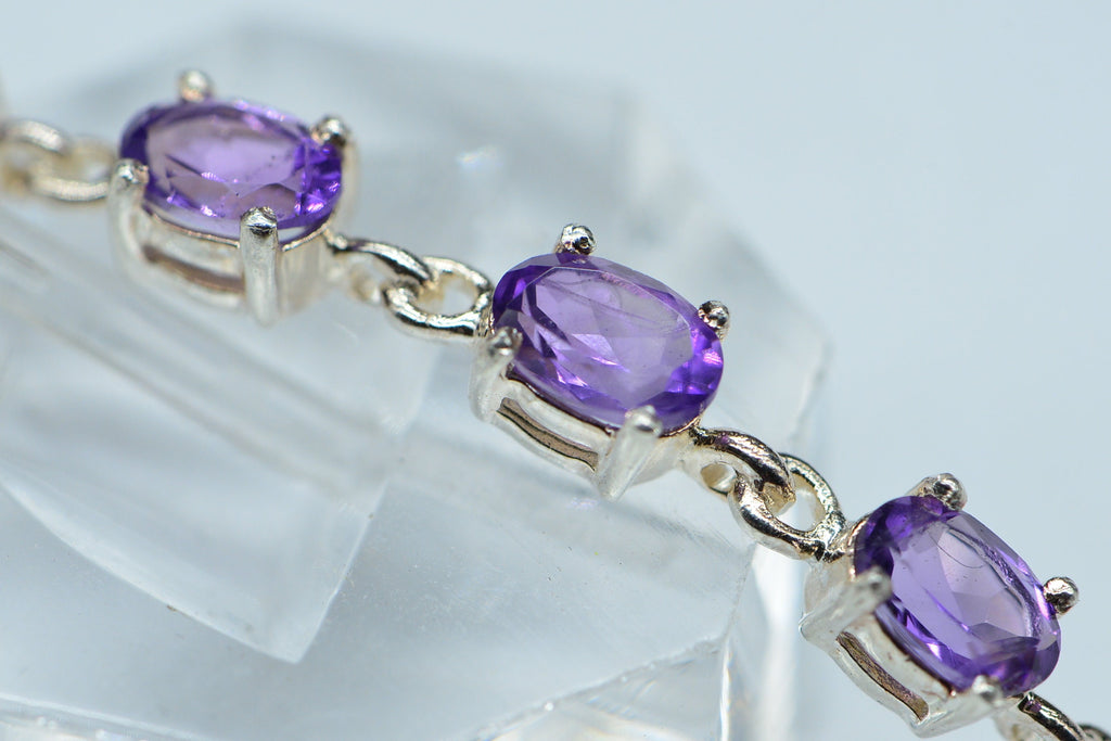 Natural Amethyst Sterling Silver Bracelet Link: 2.5 Inch Gemstone Chain Connector