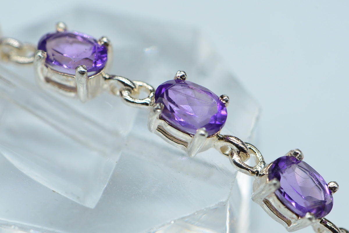 Natural Amethyst Sterling Silver Bracelet Link: 2.5 Inch Gemstone Chain Connector