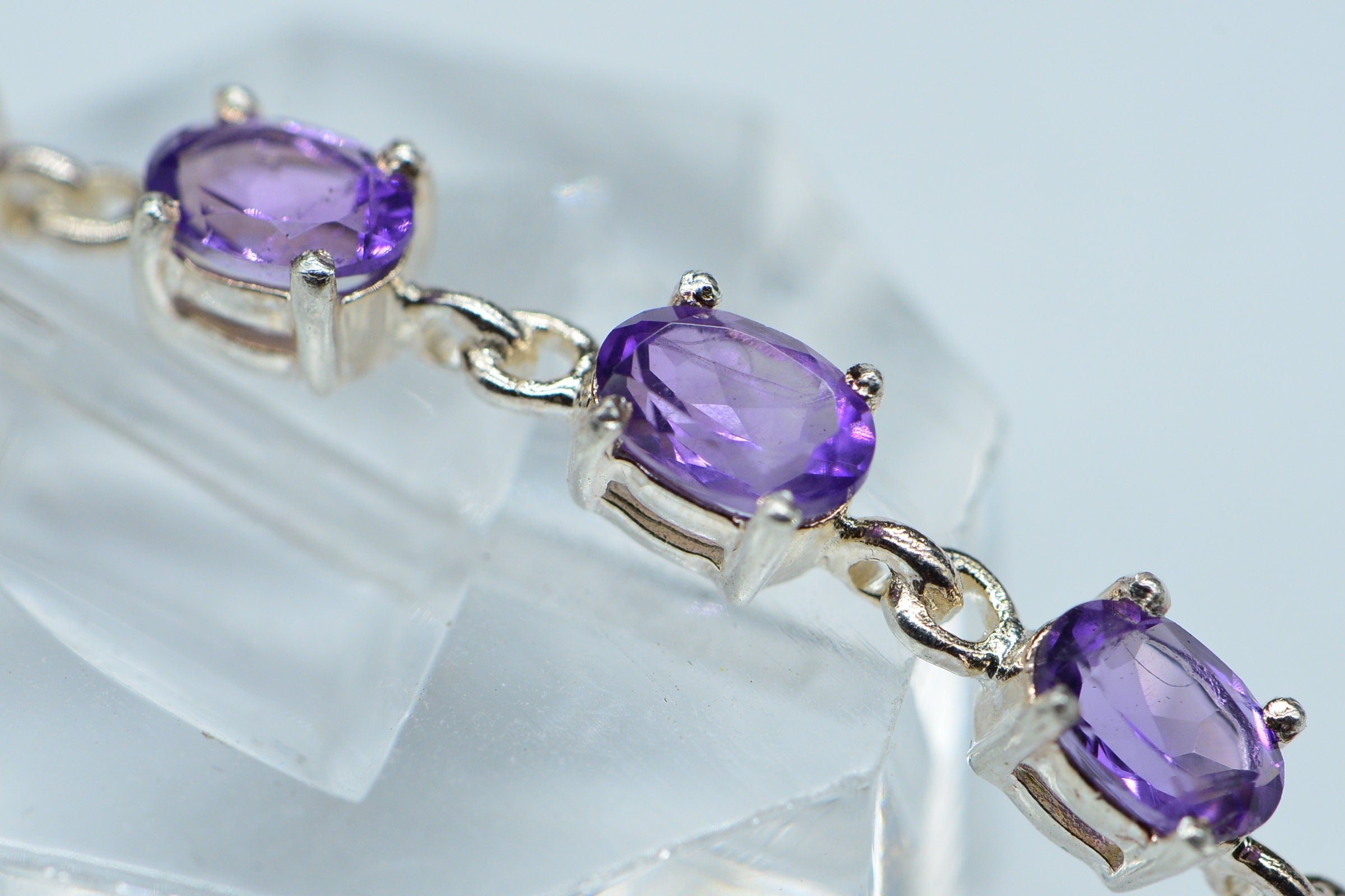 Natural Amethyst Sterling Silver Bracelet Link: 2.5 Inch Gemstone Chain Connector