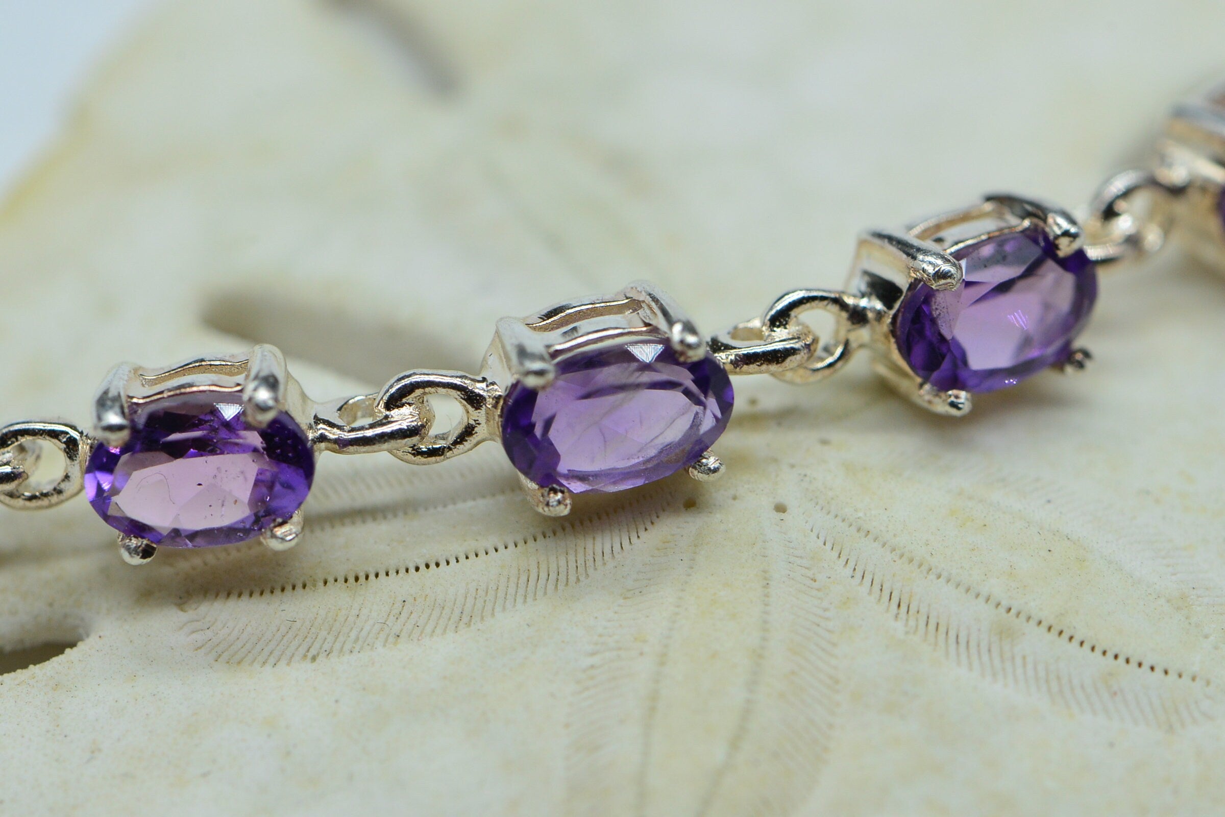 Natural Amethyst Sterling Silver Bracelet Link: 2.5 Inch Gemstone Chain Connector