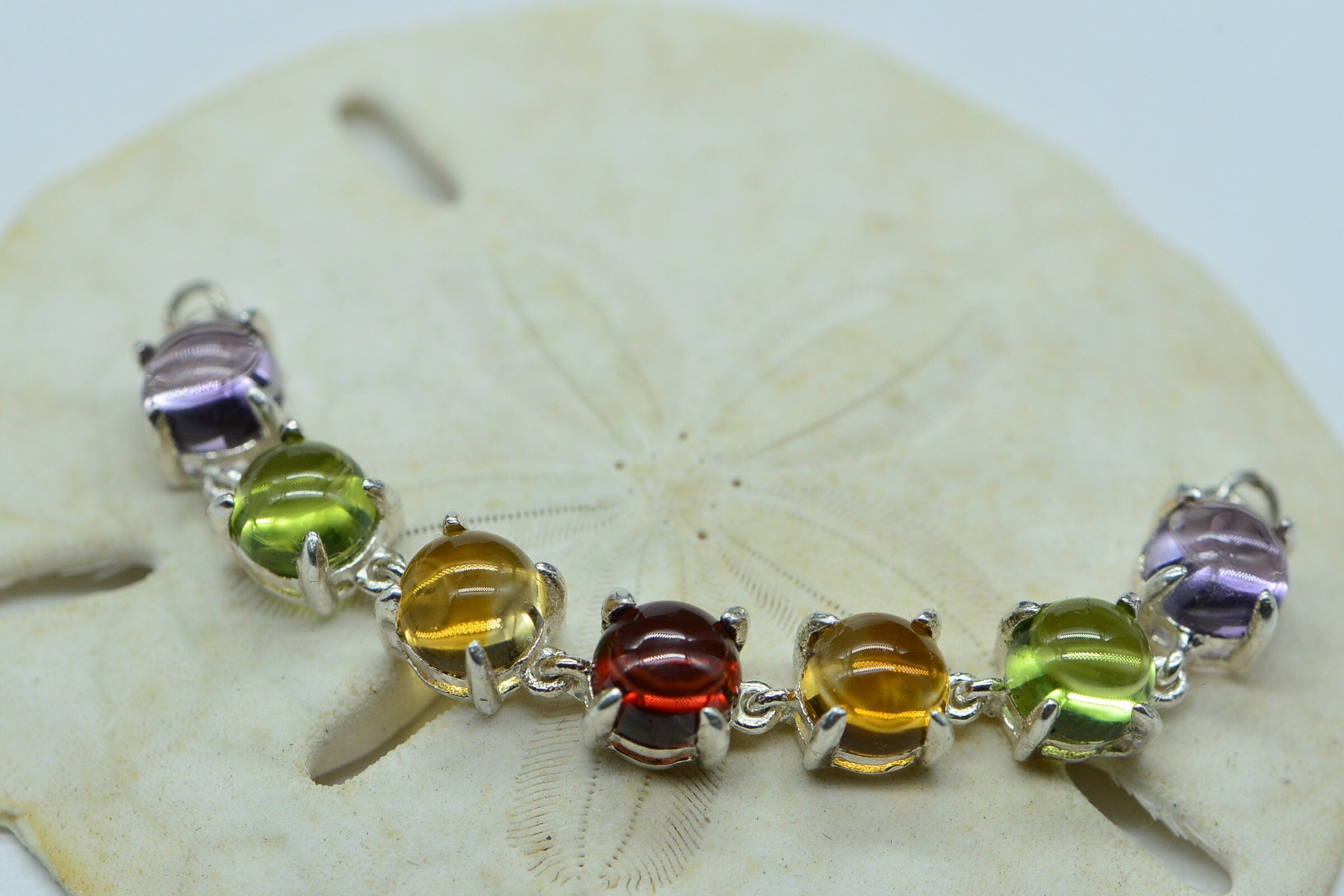 Sterling Silver Gemstone Bracelet Link: Citrine, Garnet, Amethyst, Peridot