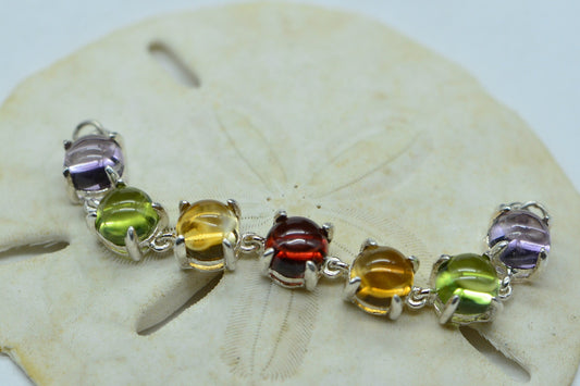 Sterling Silver Gemstone Bracelet Link: Citrine, Garnet, Amethyst, Peridot