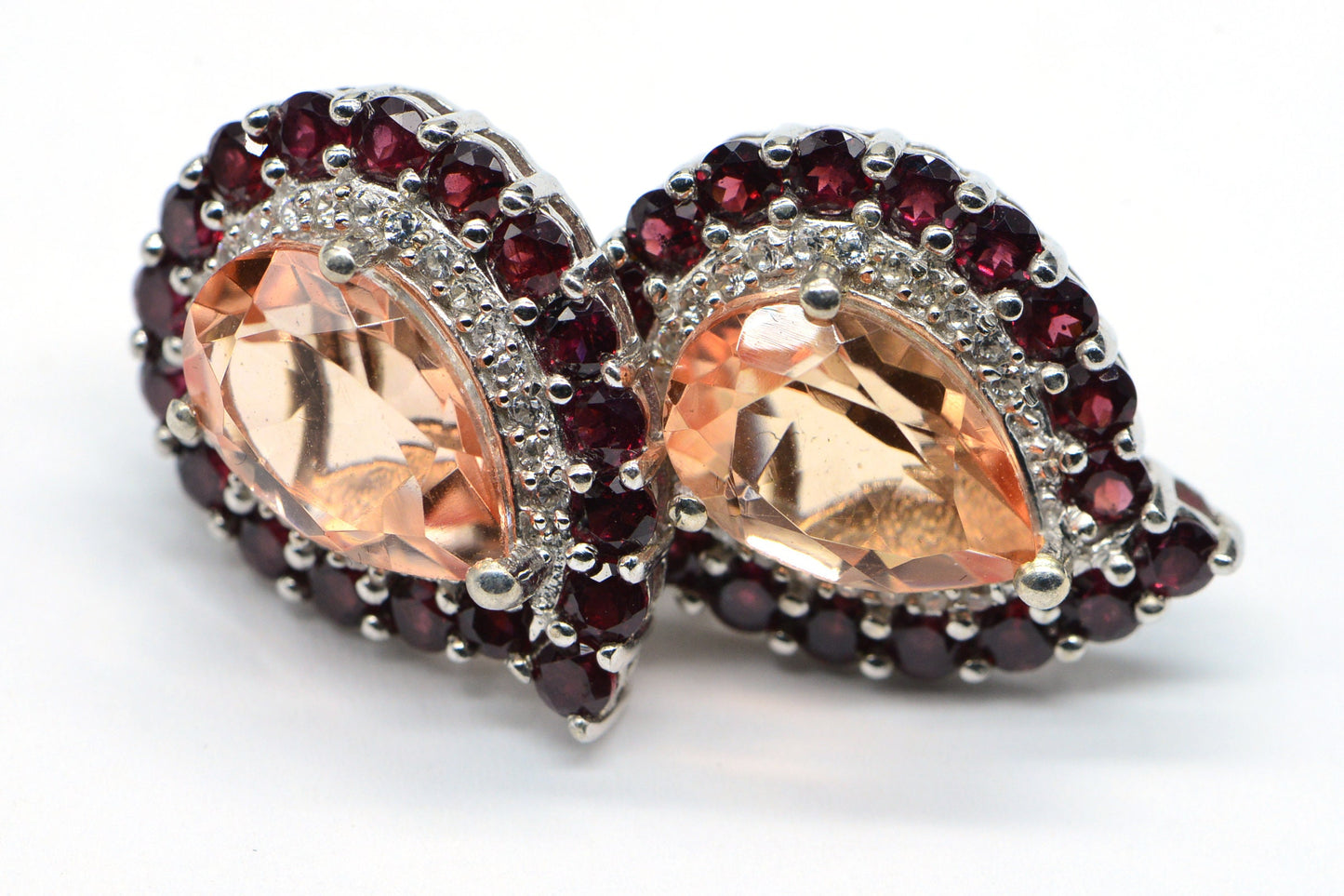 Morganite Teardrop 14K Gold Plated Earrings Bridesmaid Gift  Peach Pink Crystal Earrings