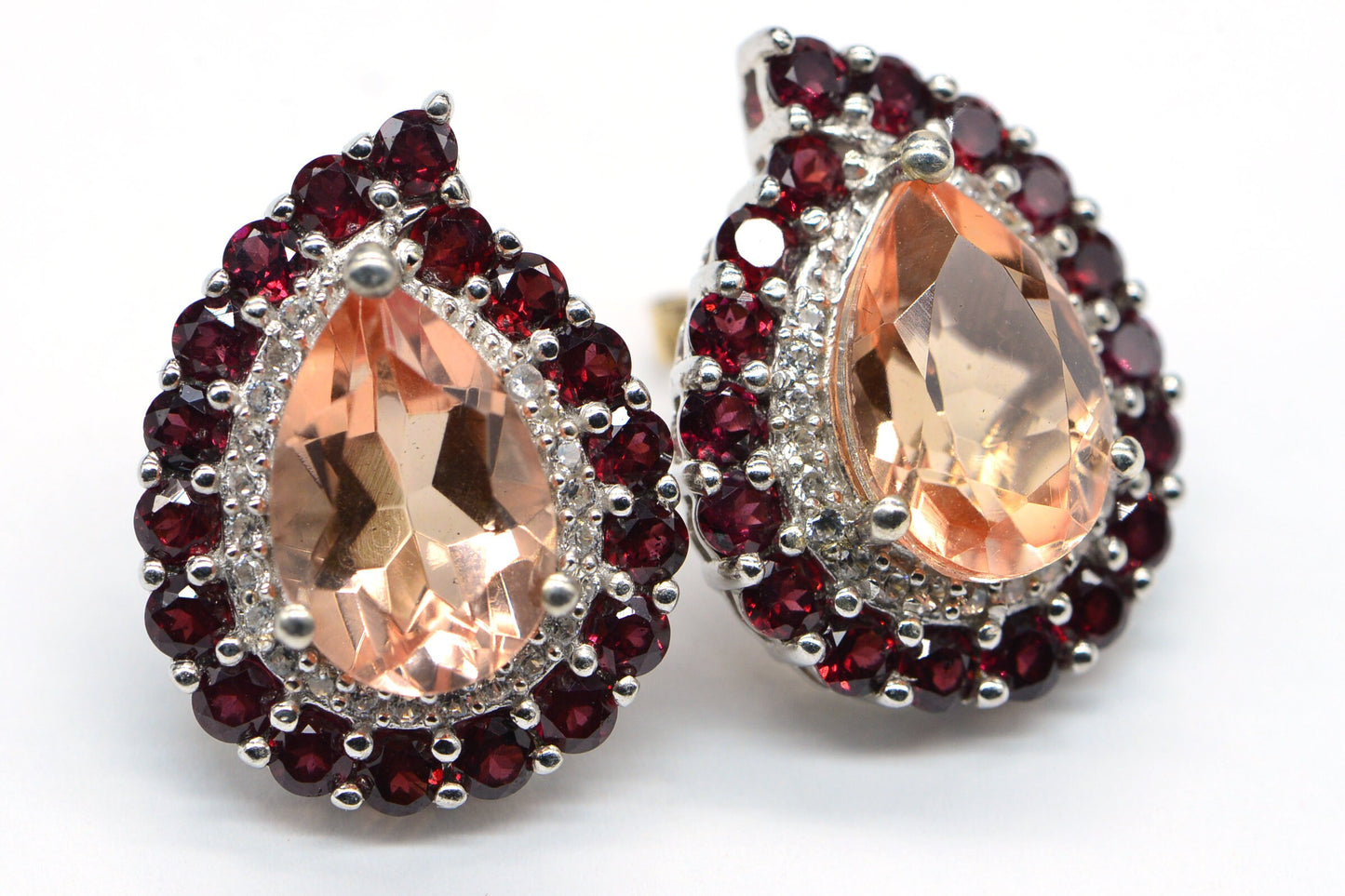 Morganite Teardrop 14K Gold Plated Earrings Bridesmaid Gift  Peach Pink Crystal Earrings
