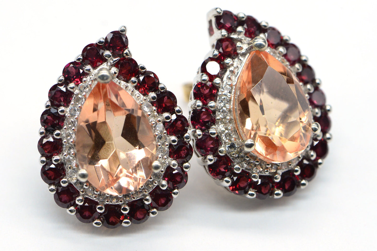 Morganite Teardrop 14K Gold Plated Earrings Bridesmaid Gift  Peach Pink Crystal Earrings