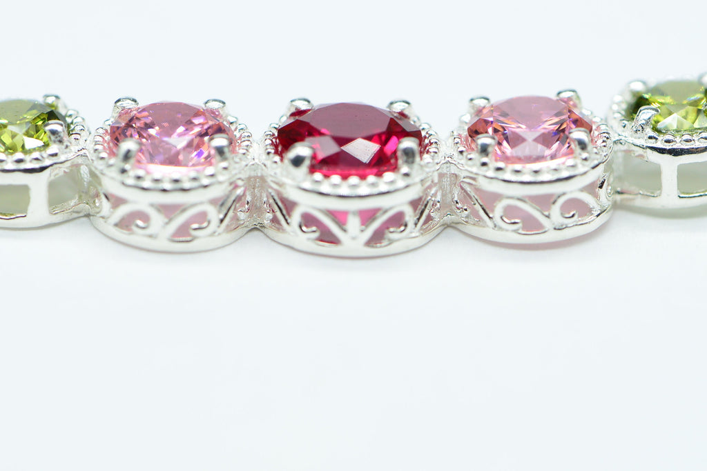 Rainbow Swarovski Crystal  Sterling Silver Round Link Bracelet Necklace Unfinished Jewelry Supply
