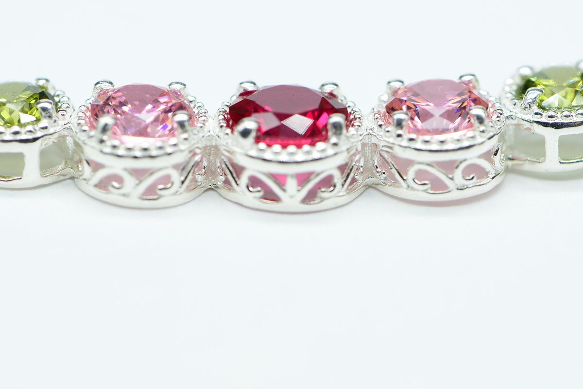 Rainbow Swarovski Crystal  Sterling Silver Round Link Bracelet Necklace Unfinished Jewelry Supply