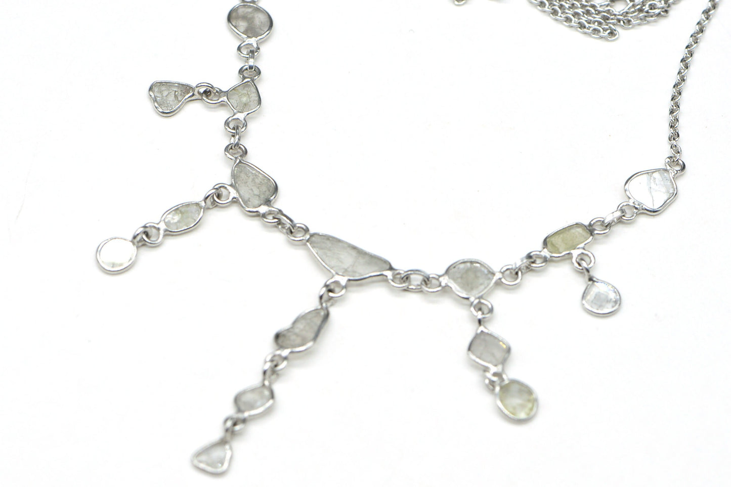 Genuine Polki  Diamond  Bezel Set Slice Diamond Handmade Chain Necklace Sterling Silver Women Gift