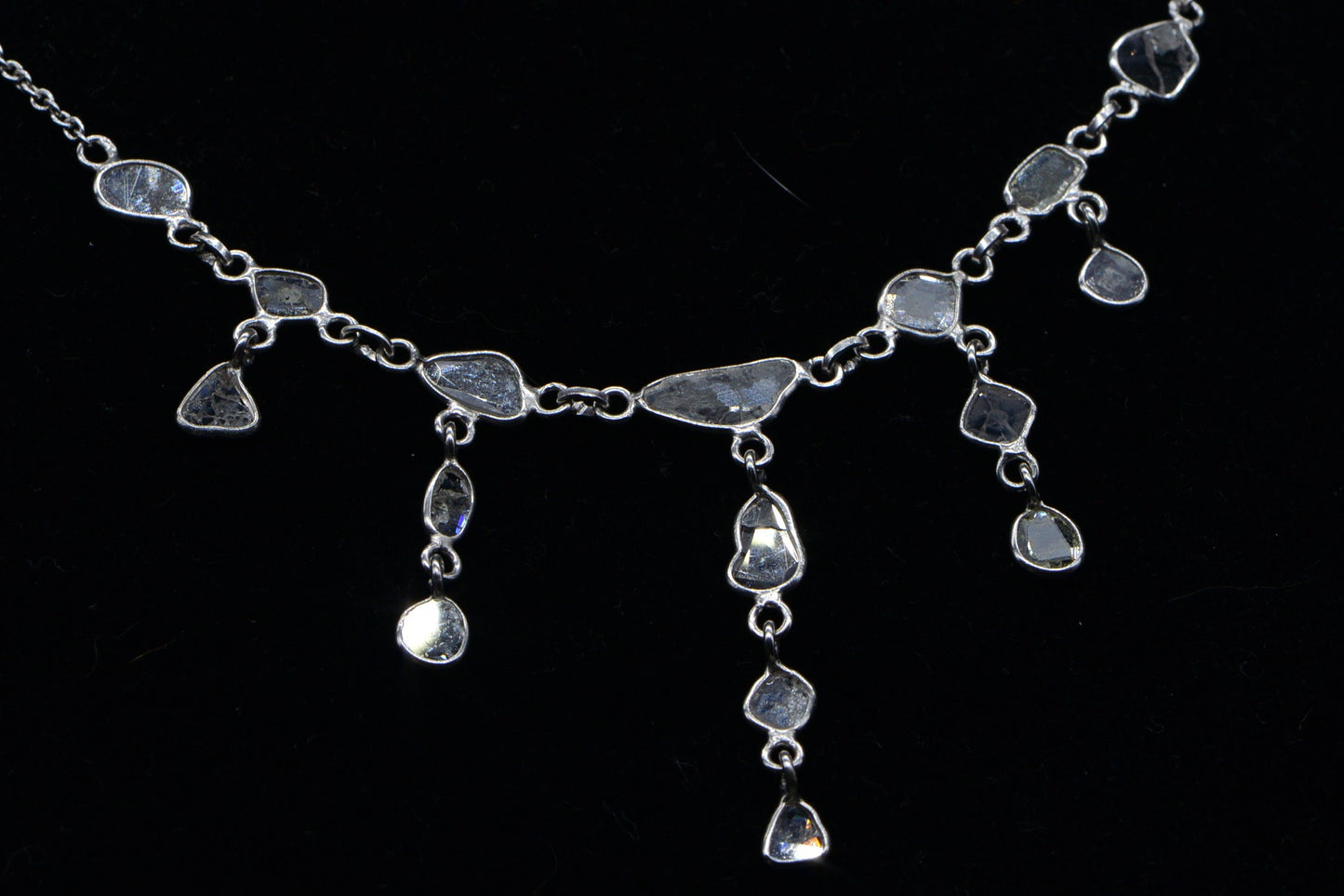 Genuine Polki  Diamond  Bezel Set Slice Diamond Handmade Chain Necklace Sterling Silver Women Gift