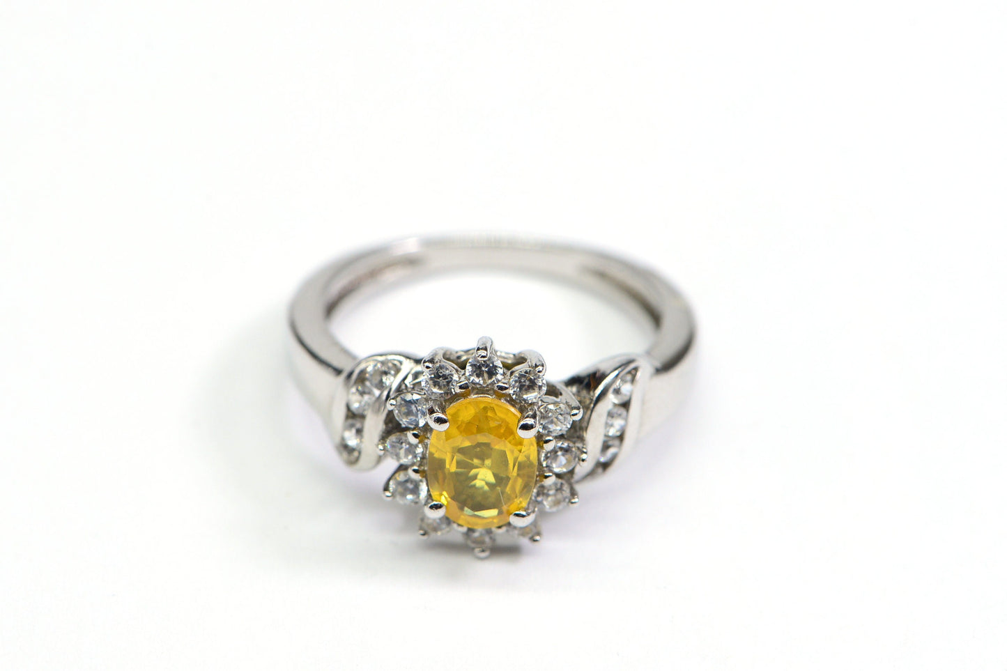 Citrine & White Topaz Halo Ring, Oval Sterling Silver Promise Ring