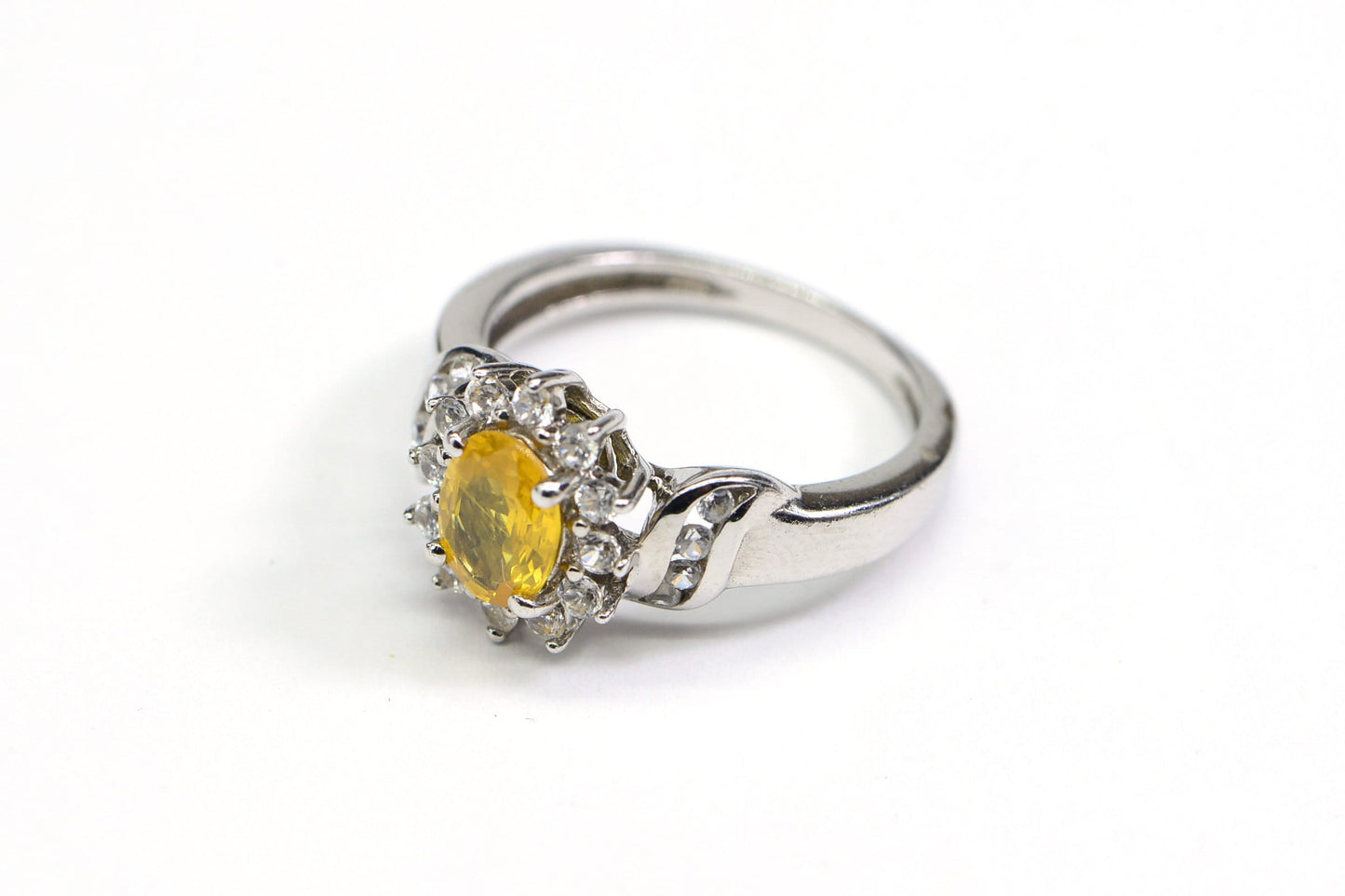 Citrine & White Topaz Halo Ring, Oval Sterling Silver Promise Ring